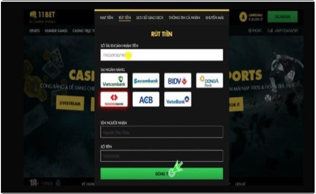 Cách rút tiền từ tài khoản 11bet