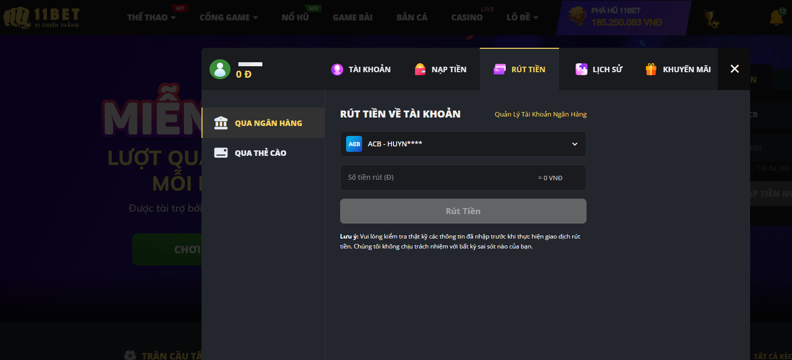 Quy trình rút tiền tại 11bet